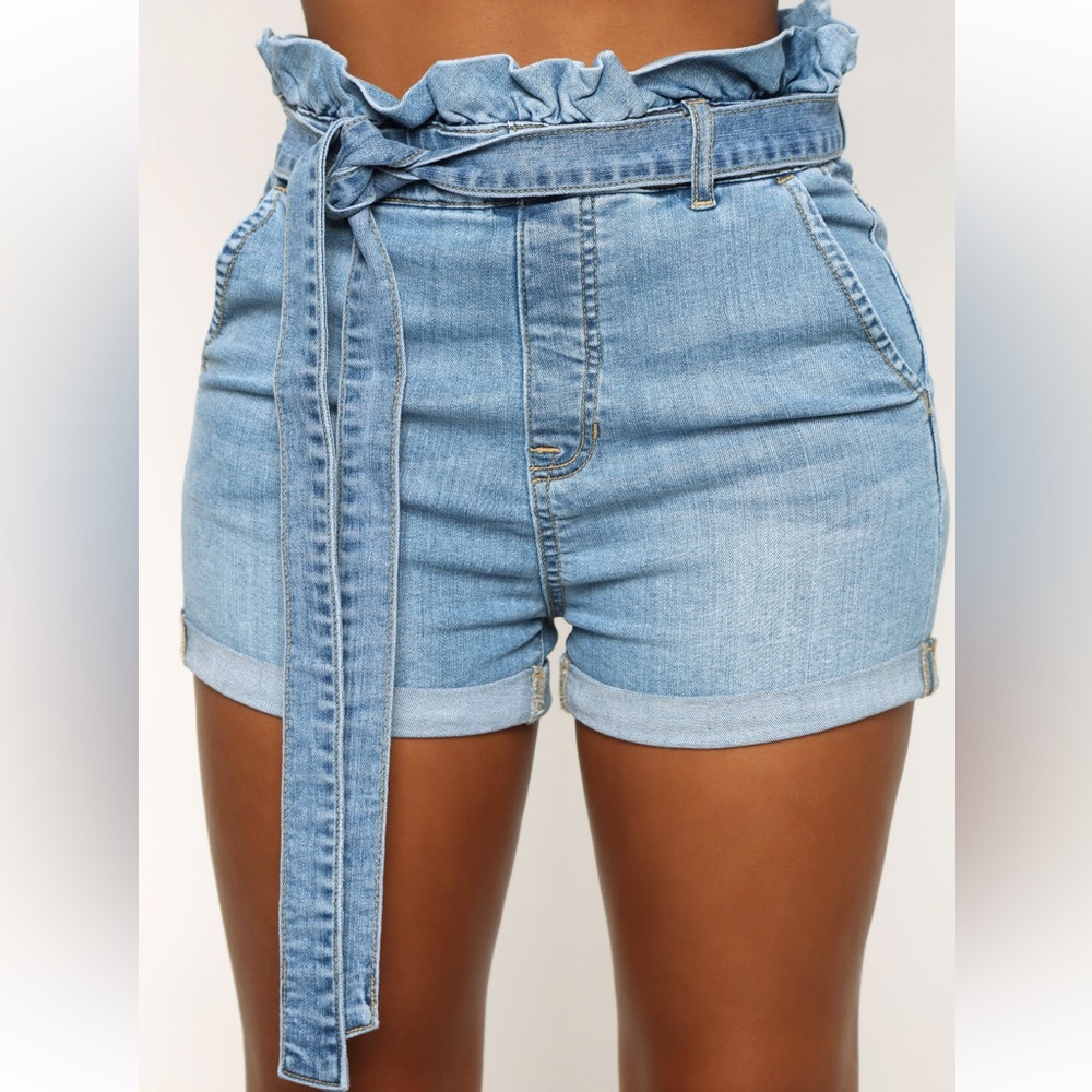 Tie Waist Jean Shorts
